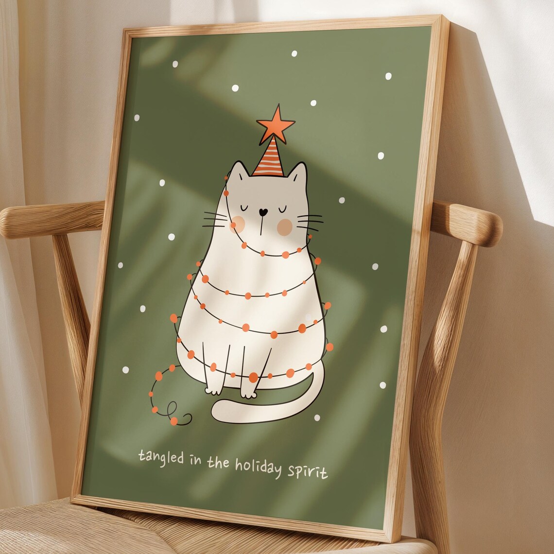 Funny Festive Christmas Cat Art Print, Holiday Gift - Image 3