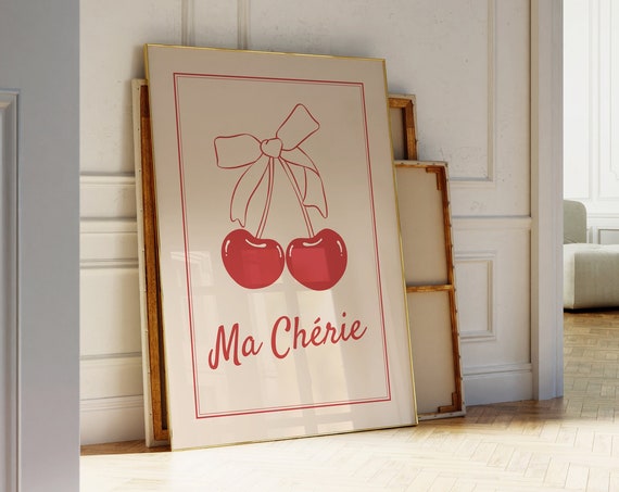 Ma Cherie Art Print Coquette Room Decor Soft Girl Aesthetic Poster Cute Red Cherry Wall Art Y2k Apartment Decor Aesthetic Print