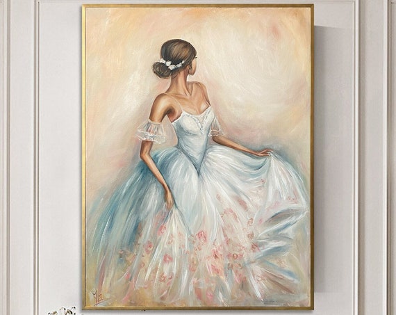 Dancing Ballerina Oil Painting Original White Ballerina Wall Decor Elegant Woman In Dress Art Dancer Painting Ballerina Painting On
