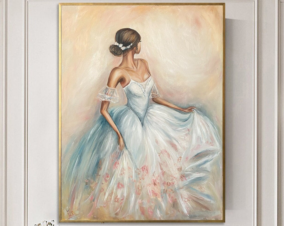 Dancing Ballerina Oil Painting Original White Ballerina Wall Decor Elegant Woman In Dress Art Dancer Painting Ballerina Painting On