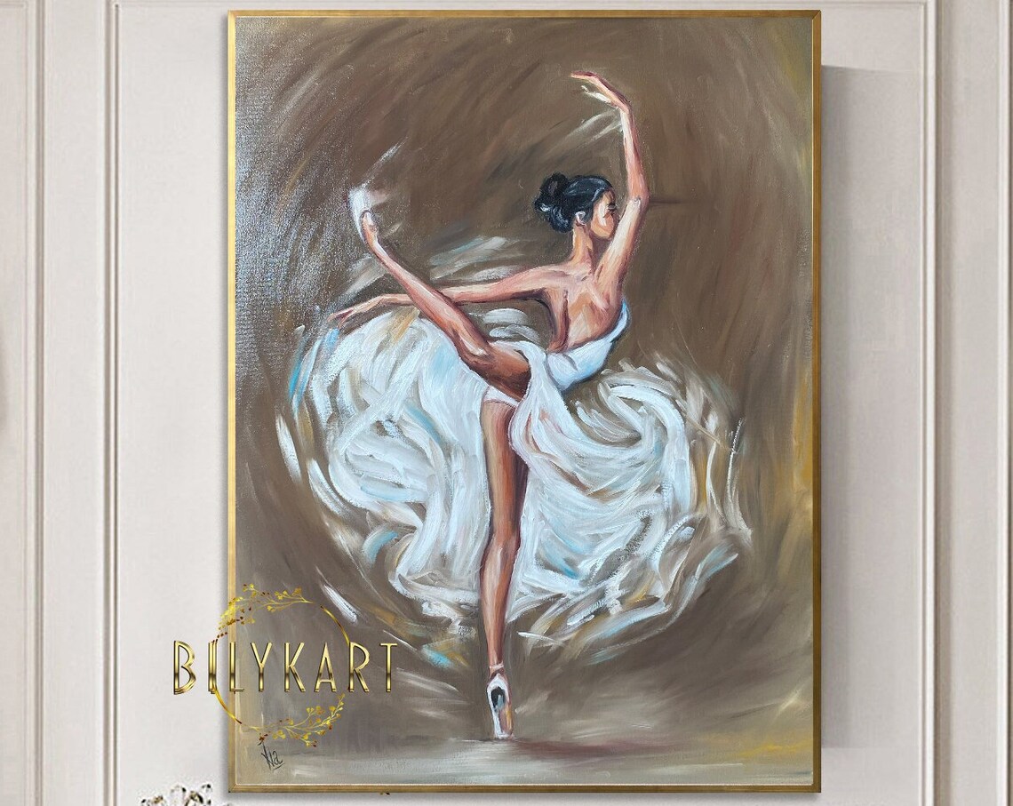 Ballerina White Dress Spinning Bronze Swirl Motion Art Poster