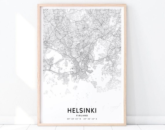Helsinki Map Print Finland Art Poster City Street Road Modern Minimalist Home Office Decor Wall