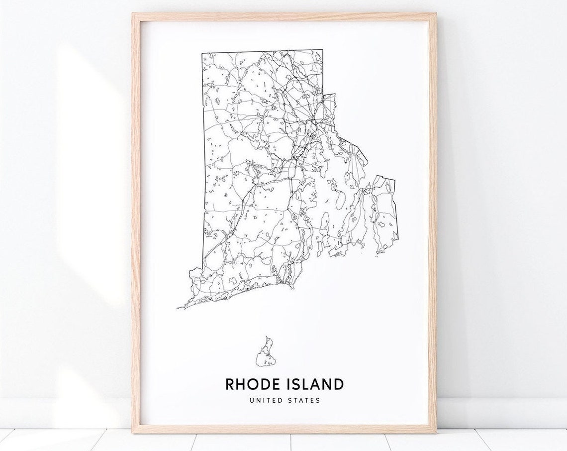 Minimalist Rhode Island Road Map Black And White State Poster