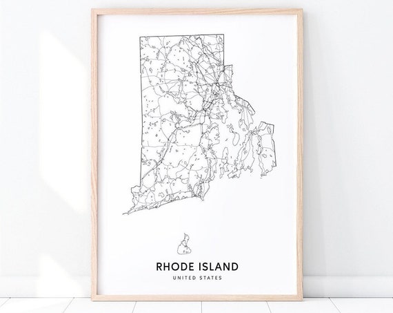 Rhode Island Map Print State Road Ri Usa United States Art Poster Modern Wall Minimalist Office Decor