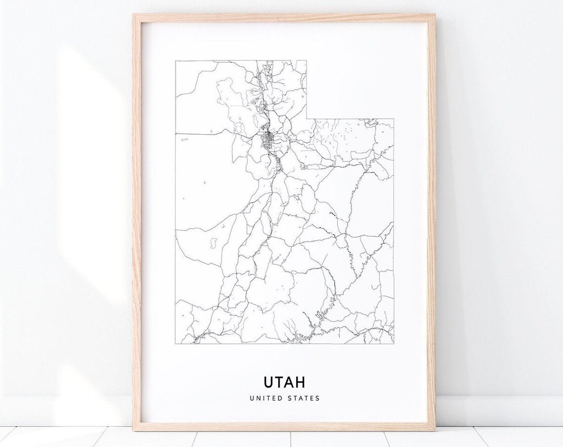 Utah Map Art Print, Modern Home Office Decor