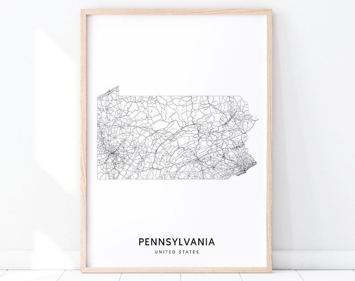 Pennsylvania Map Print, Modern Road Wall Art