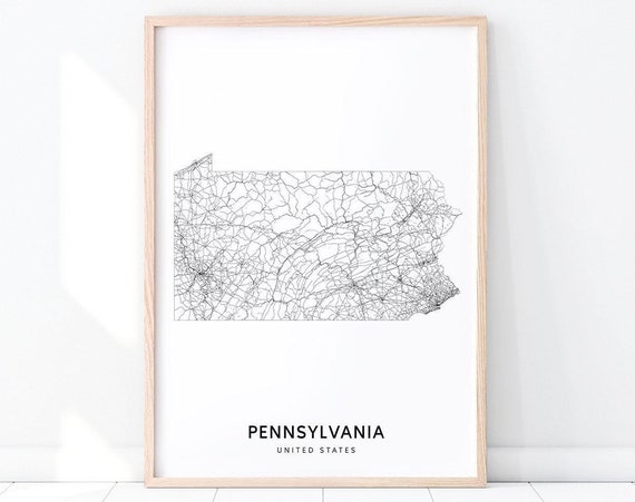 Pennsylvania Map Print, Modern Road Wall Art