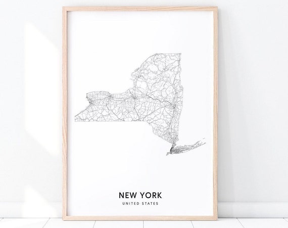 New York Map Print, Modern United States Poster