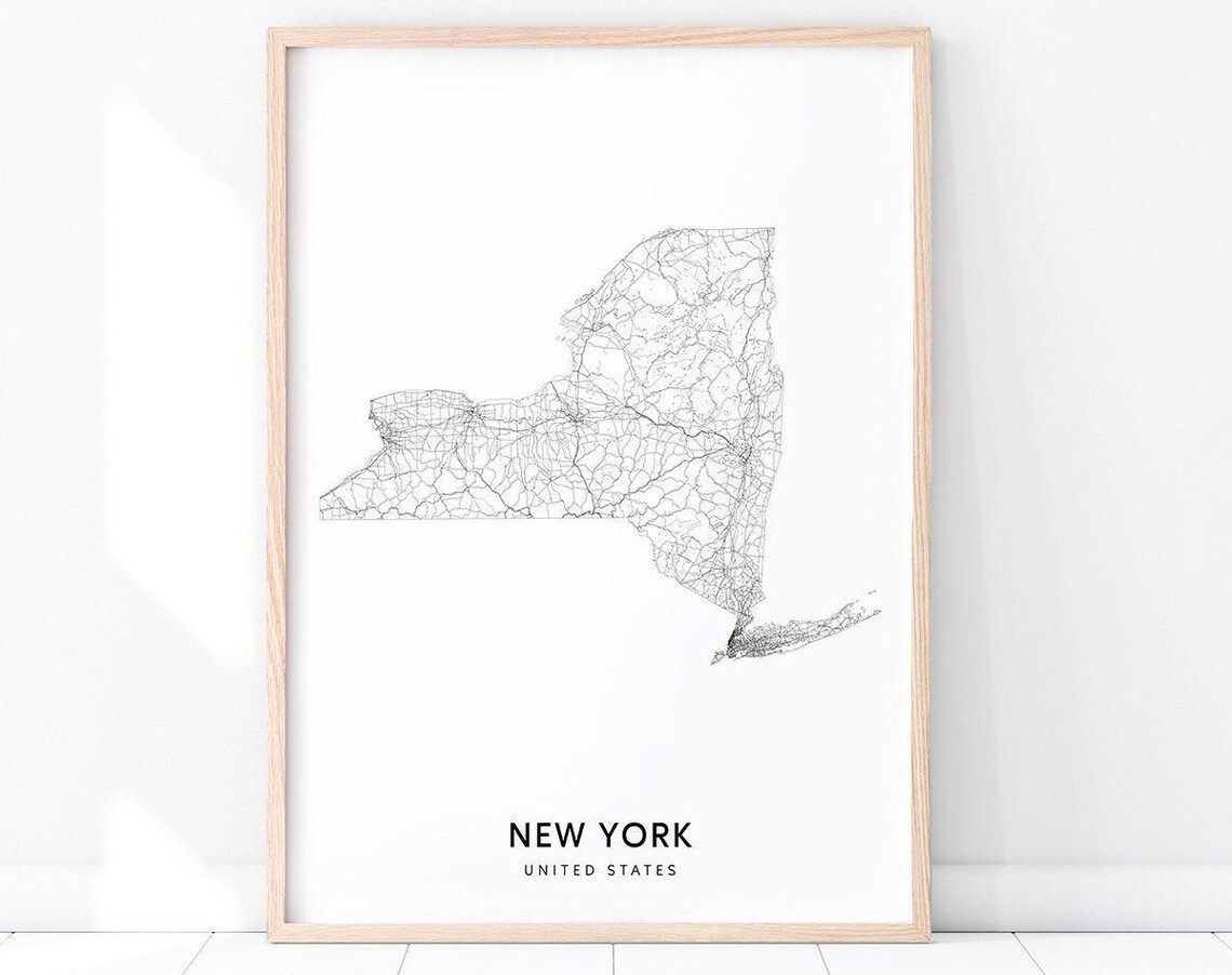 New York Map Print, Modern United States Poster