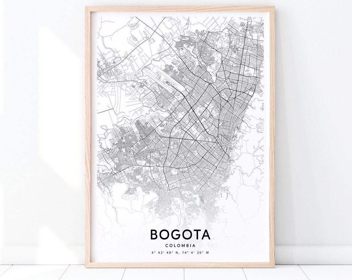 Bogota Map Print, Minimalist Modern Travel Poster