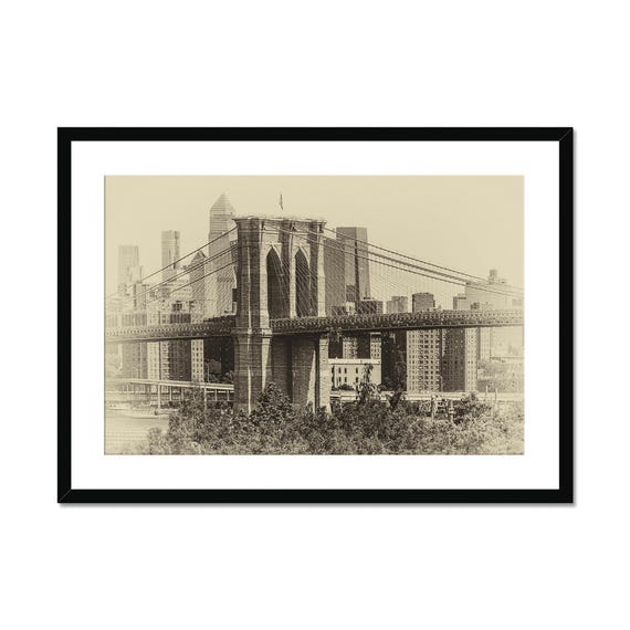 Real Photo Brooklyn Bridge Vintage Print New York City Skyline Wall Art