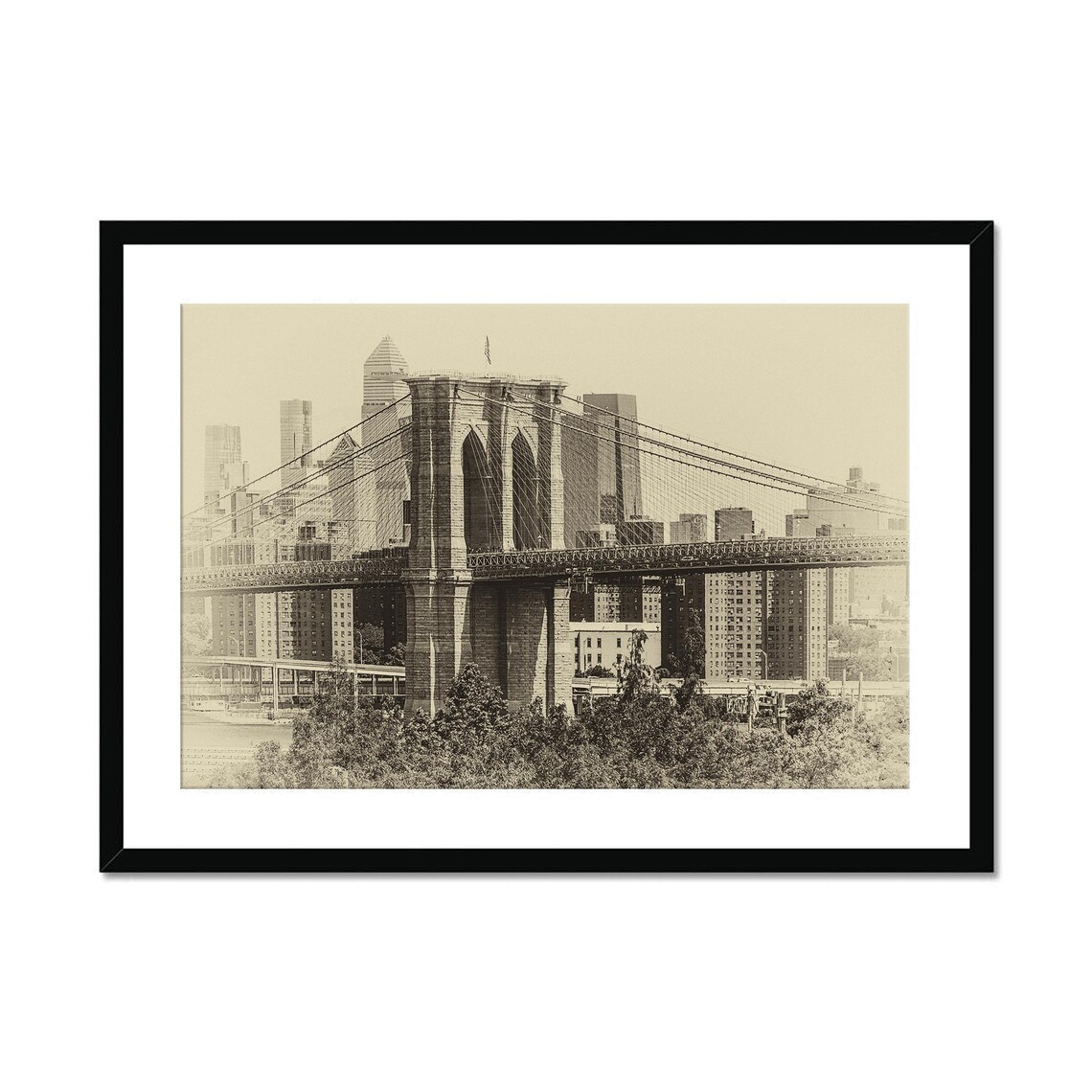 Brooklyn Bridge Sepia Vintage New York City Skyline Photo Poster