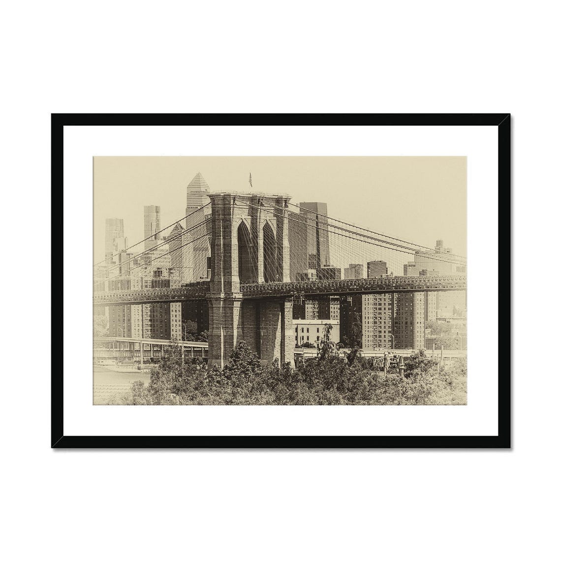 Real Photo Brooklyn Bridge Vintage Print New York City Skyline Wall Art