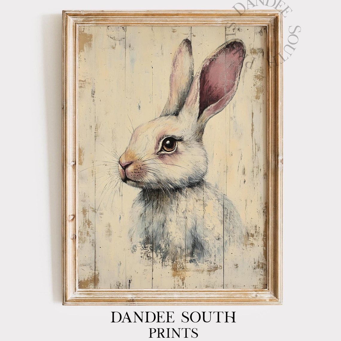 Vintage Bunny Wall Art Painting Country Farmhouse Rustic Spring Rabbit Decor Easter 051