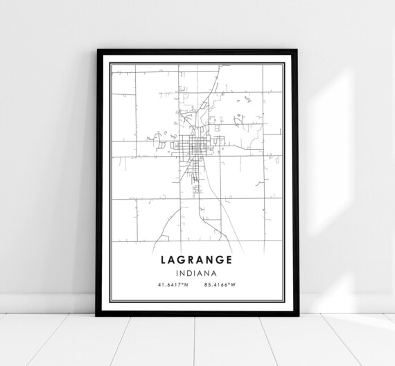 Lagrange Indiana City Street Map Coordinates Minimalist Print