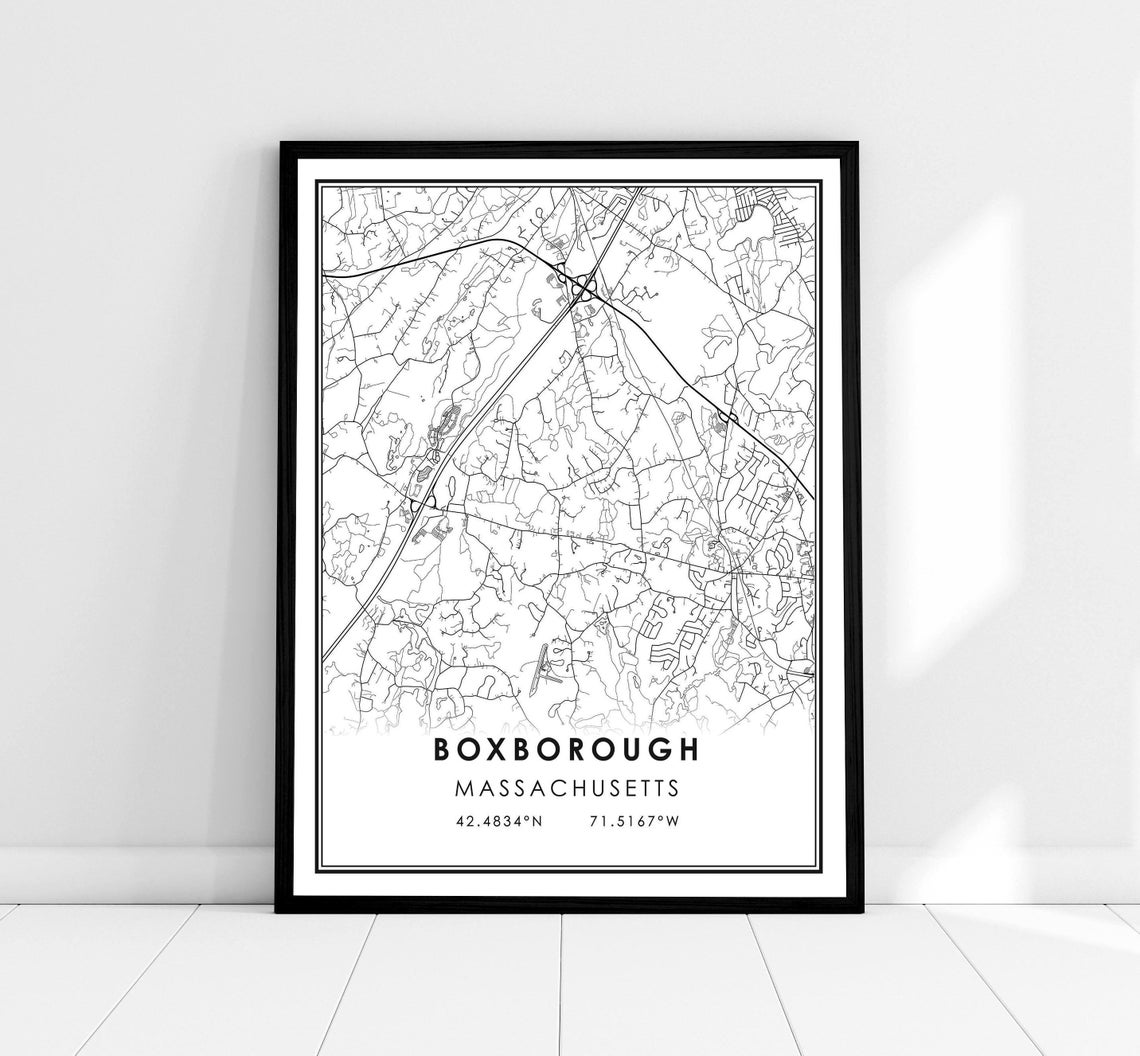 Boxborough Massachusetts Minimalist City Street Map Line Art Poster