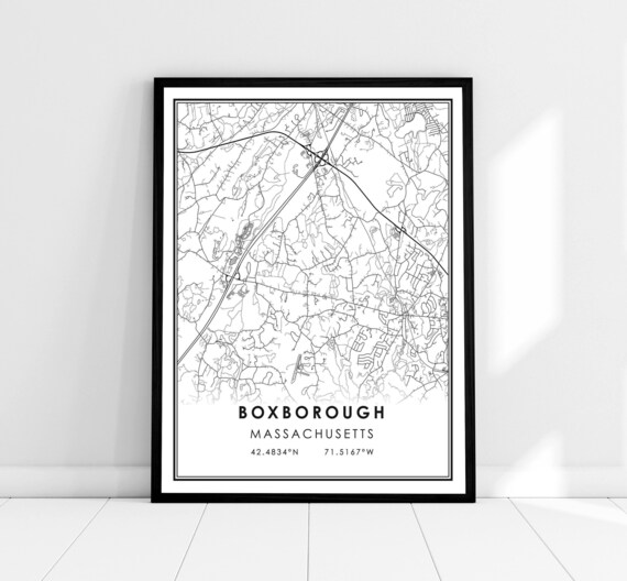 Boxborough Massachusetts Minimalist City Street Map Line Art Poster