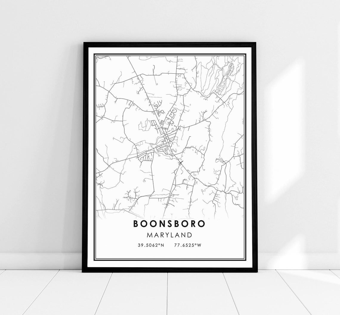 Boonsboro Maryland Minimalist Street Map with Coordinates Art Poster