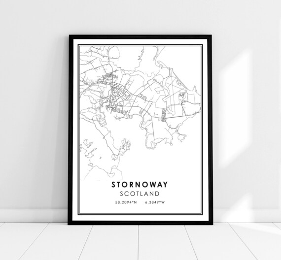 Stornoway Scotland Minimalist City Map Line Art Black White Travel Poster