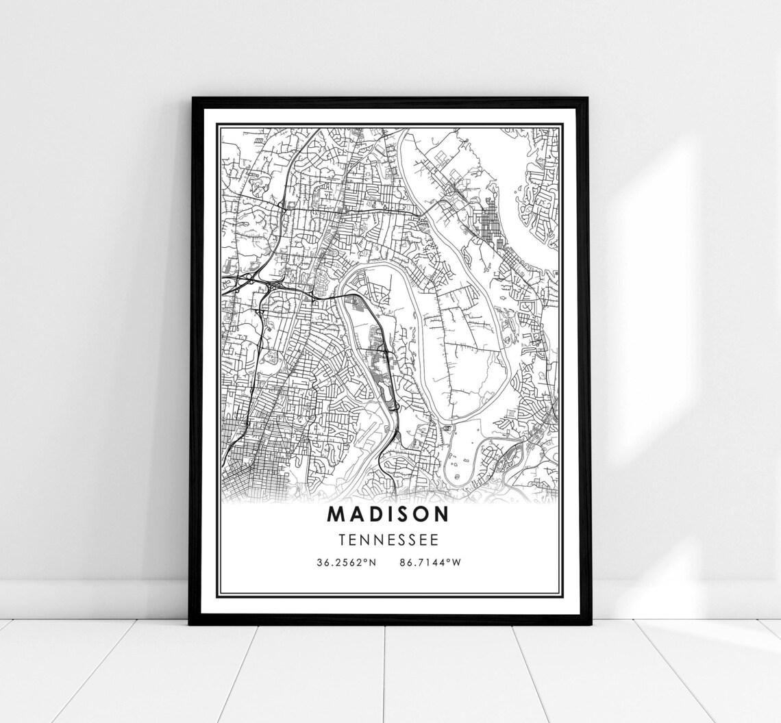 Madison Map Print Poster, Nashville Tennessee