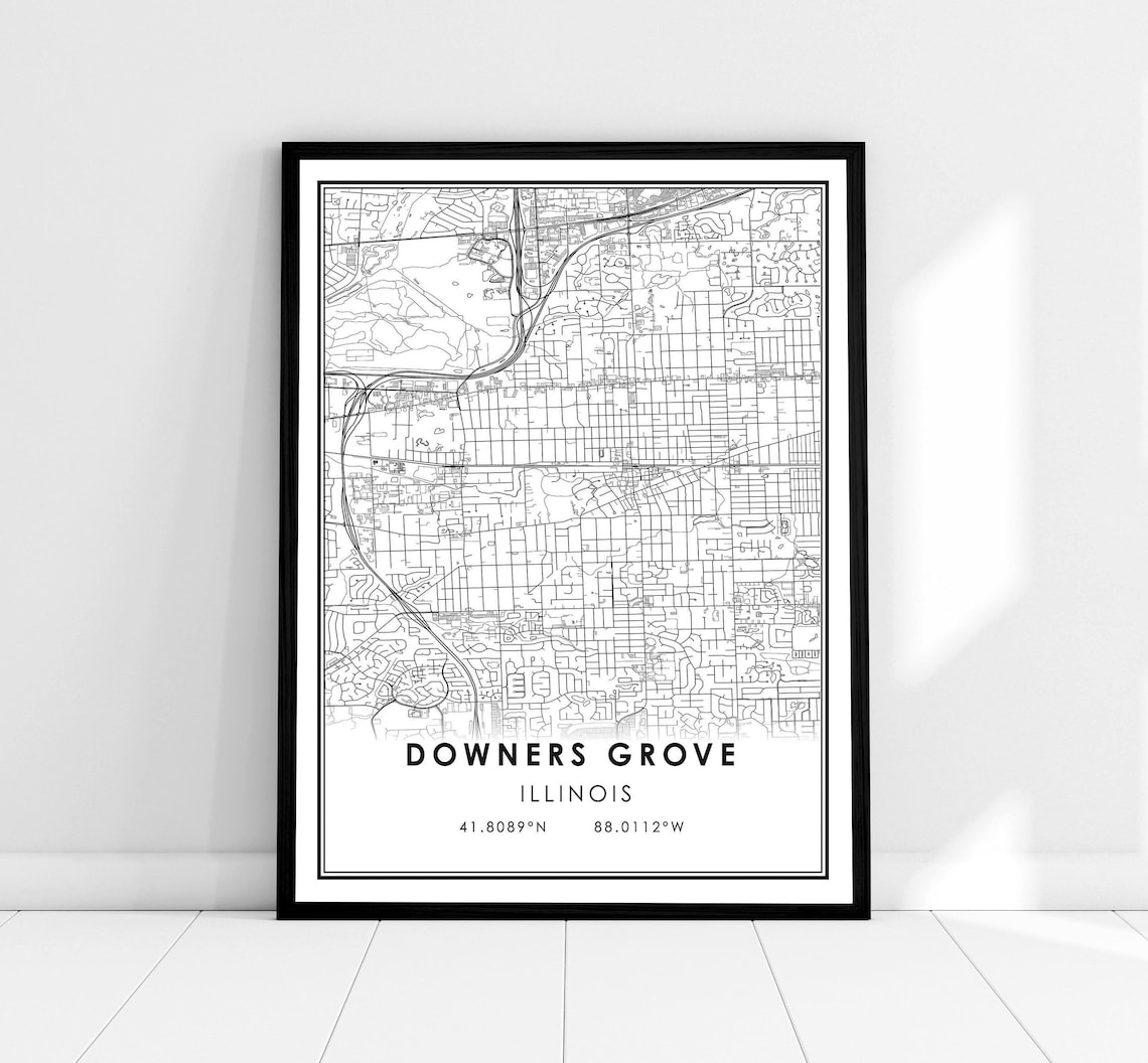 Downers Grove Map Print, Illinois City Poster