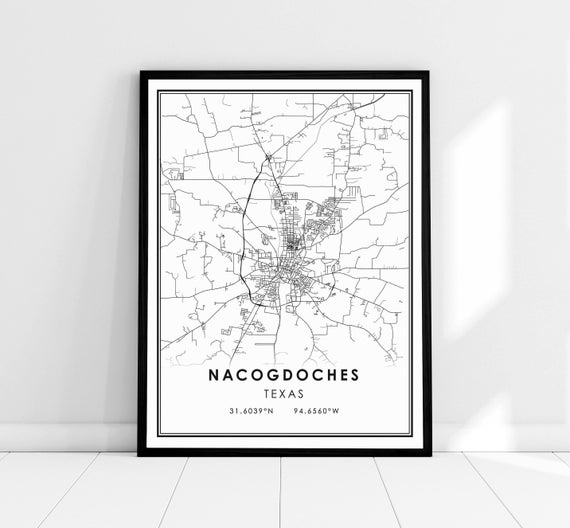 Nacogdoches Texas Map Art Print, City Map