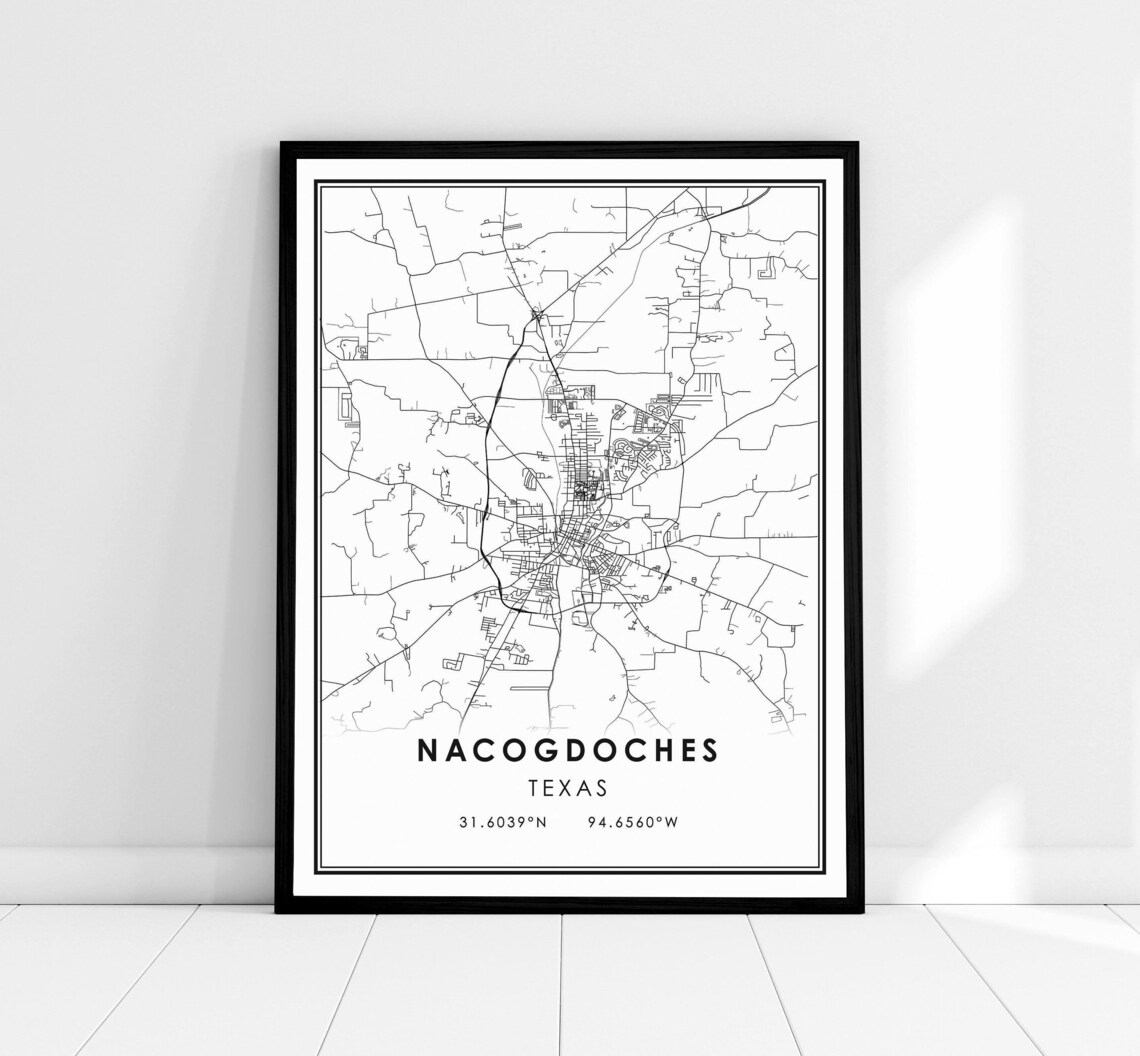 Nacogdoches Texas Map Art Print, City Map
