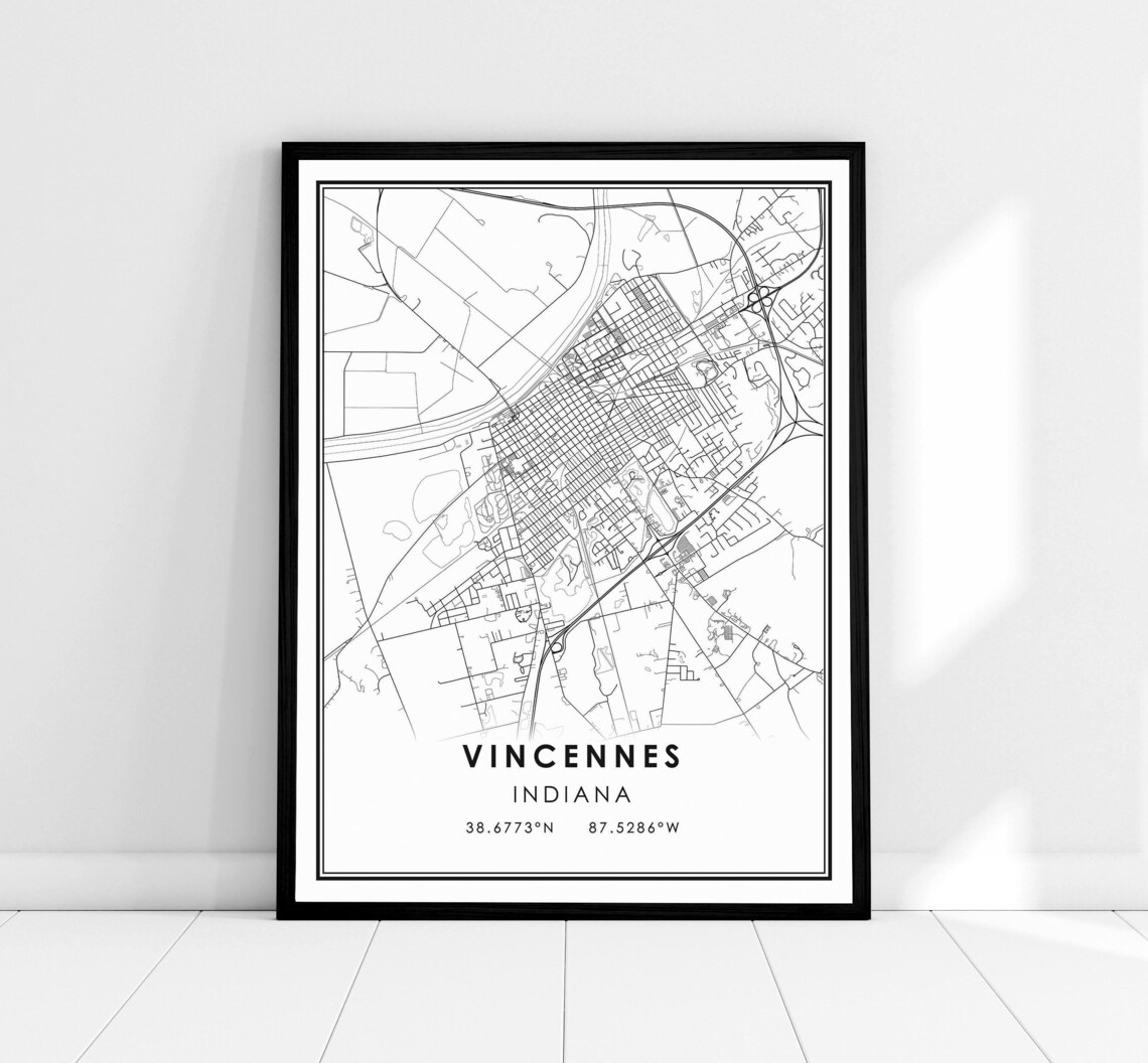 Vincennes Indiana Map Print Poster, City Map