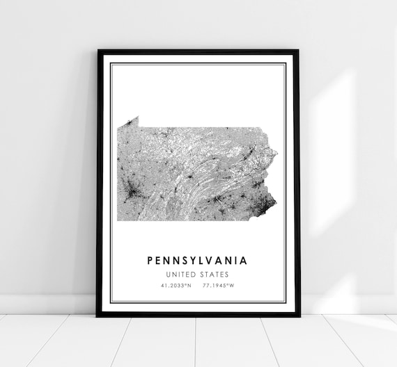 Pennsylvania US Map Travel Poster, Road Route Print