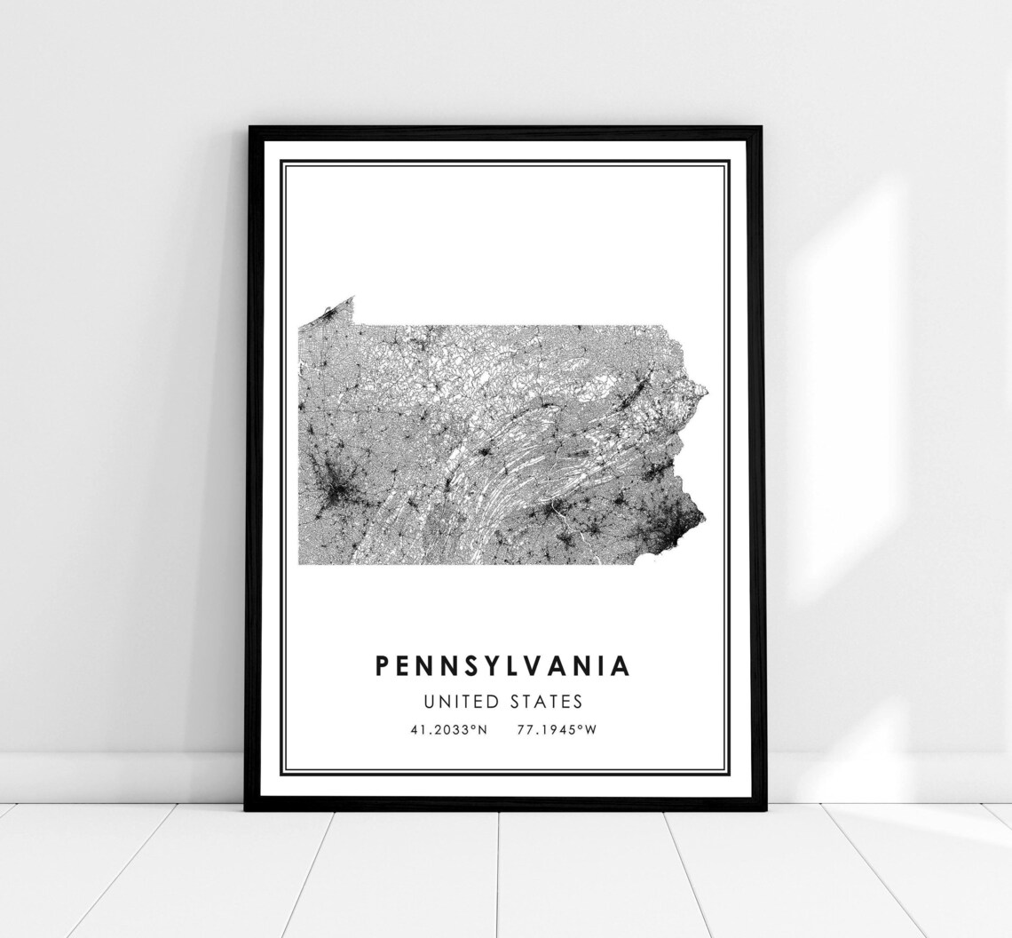 Pennsylvania US Map Travel Poster, Road Route Print