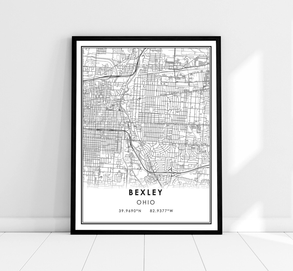 Bexley Map Print Poster, Ohio City Travel Poster
