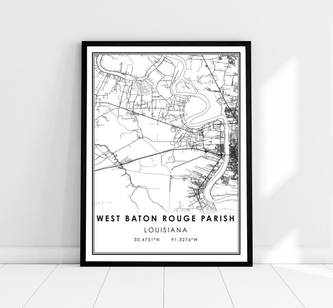 West Baton Rouge Parish Louisiana River Street Map Coordinates Art Poster
