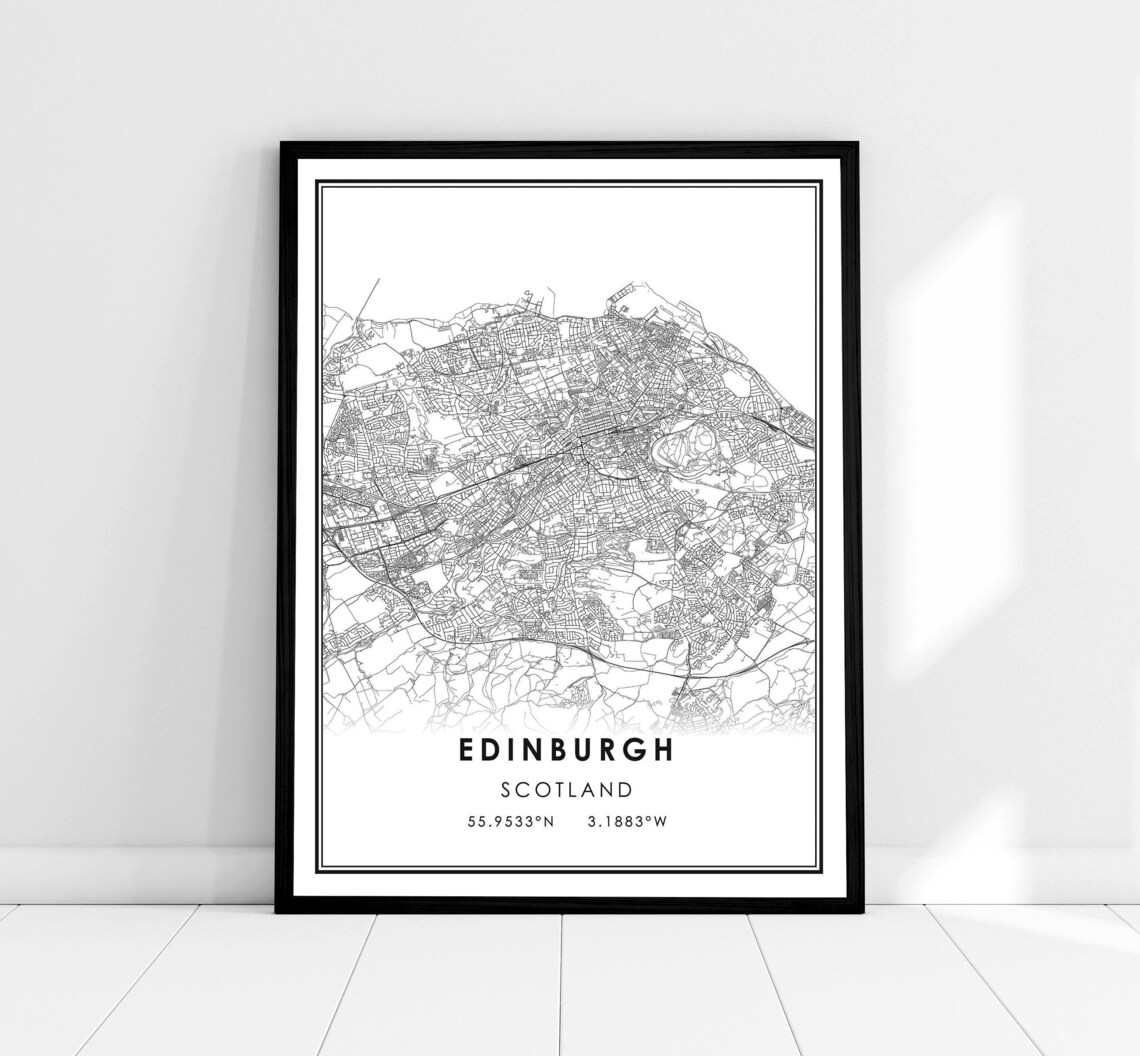 Edinburgh Map Poster, Scotland City Travel Print