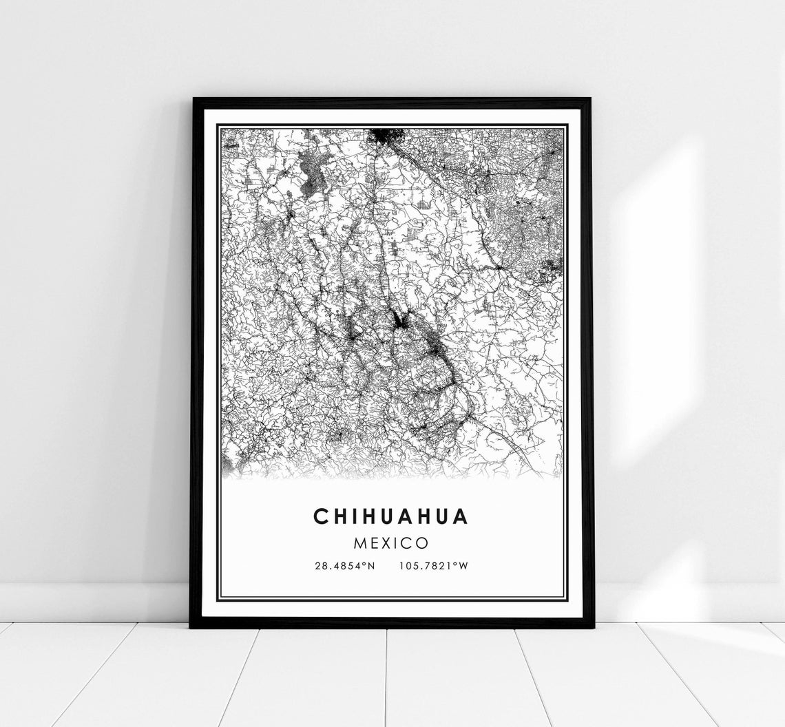 Chihuahua Mexico Street Map Monochrome Minimalist Wall Poster