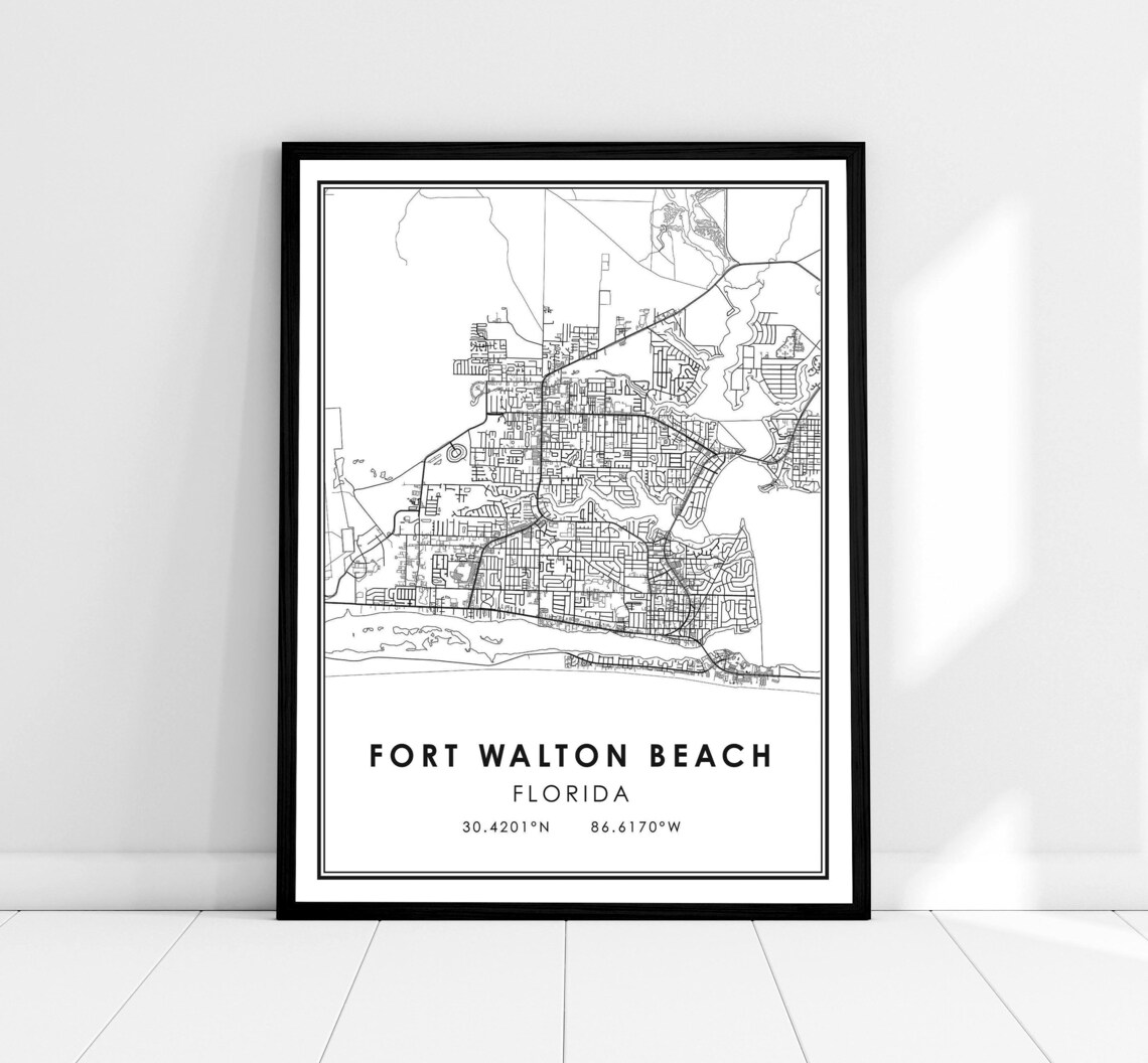 Fort Walton Beach Map Print Poster, Florida City