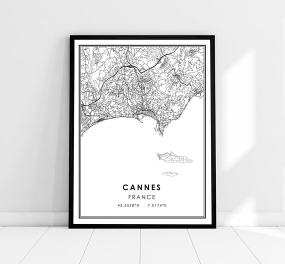 Cannes France Minimalist Street Map Poster Riviera Coordinates