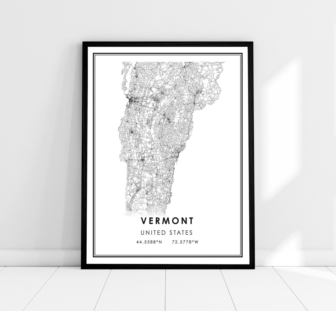Vermont United States Map Poster Print, Travel Map