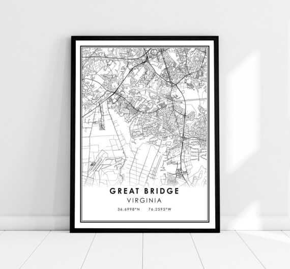 Great Bridge Virginia Minimal Street Map Black and White Print