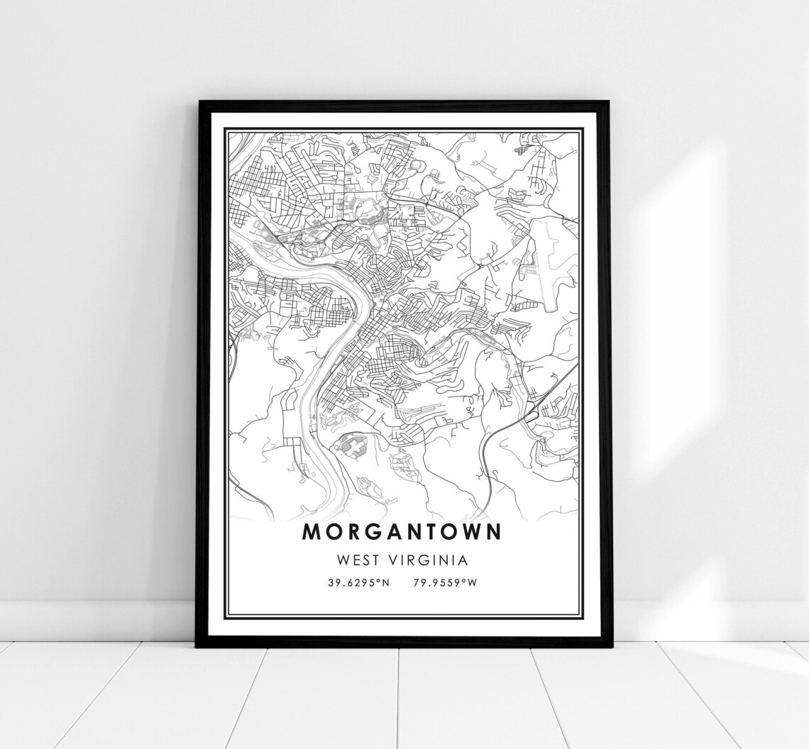 Morgantown Map Print, West Virginia City Poster