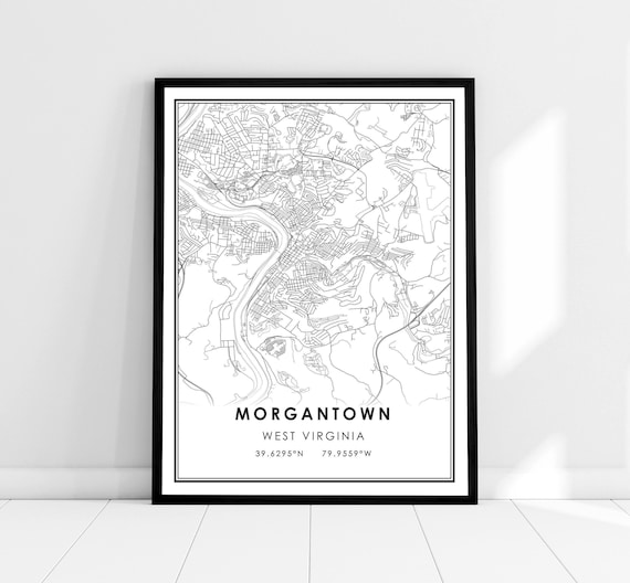 Morgantown Map Print, West Virginia City Poster