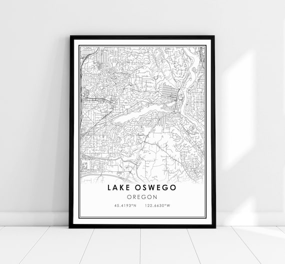 Lake Oswego Oregon Minimalist Street Map Black and White Print