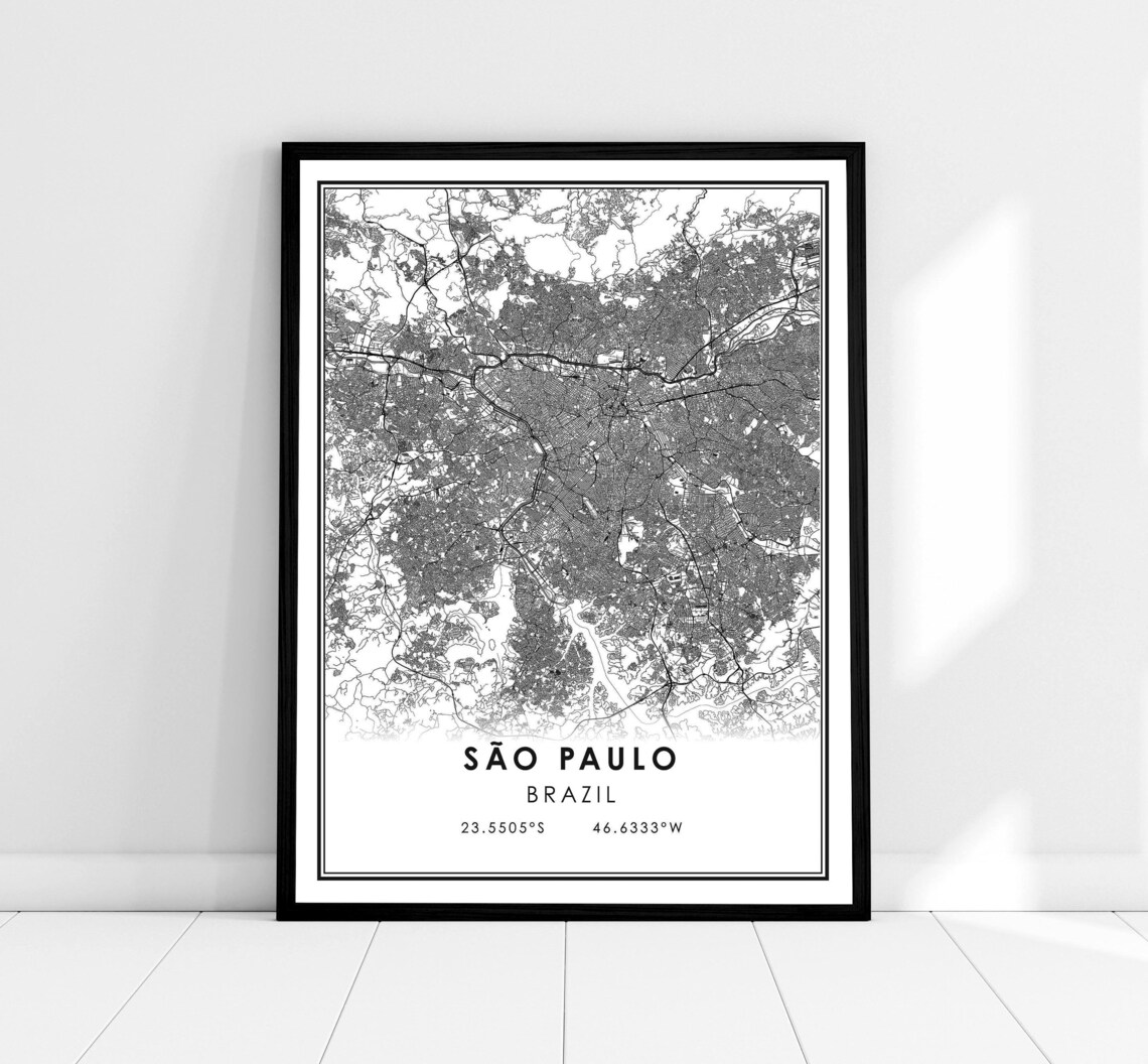 Sao Paulo Map Print, Brazil City Travel Poster