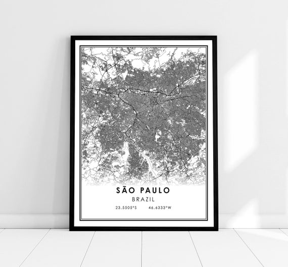 Sao Paulo Map Print, Brazil City Travel Poster
