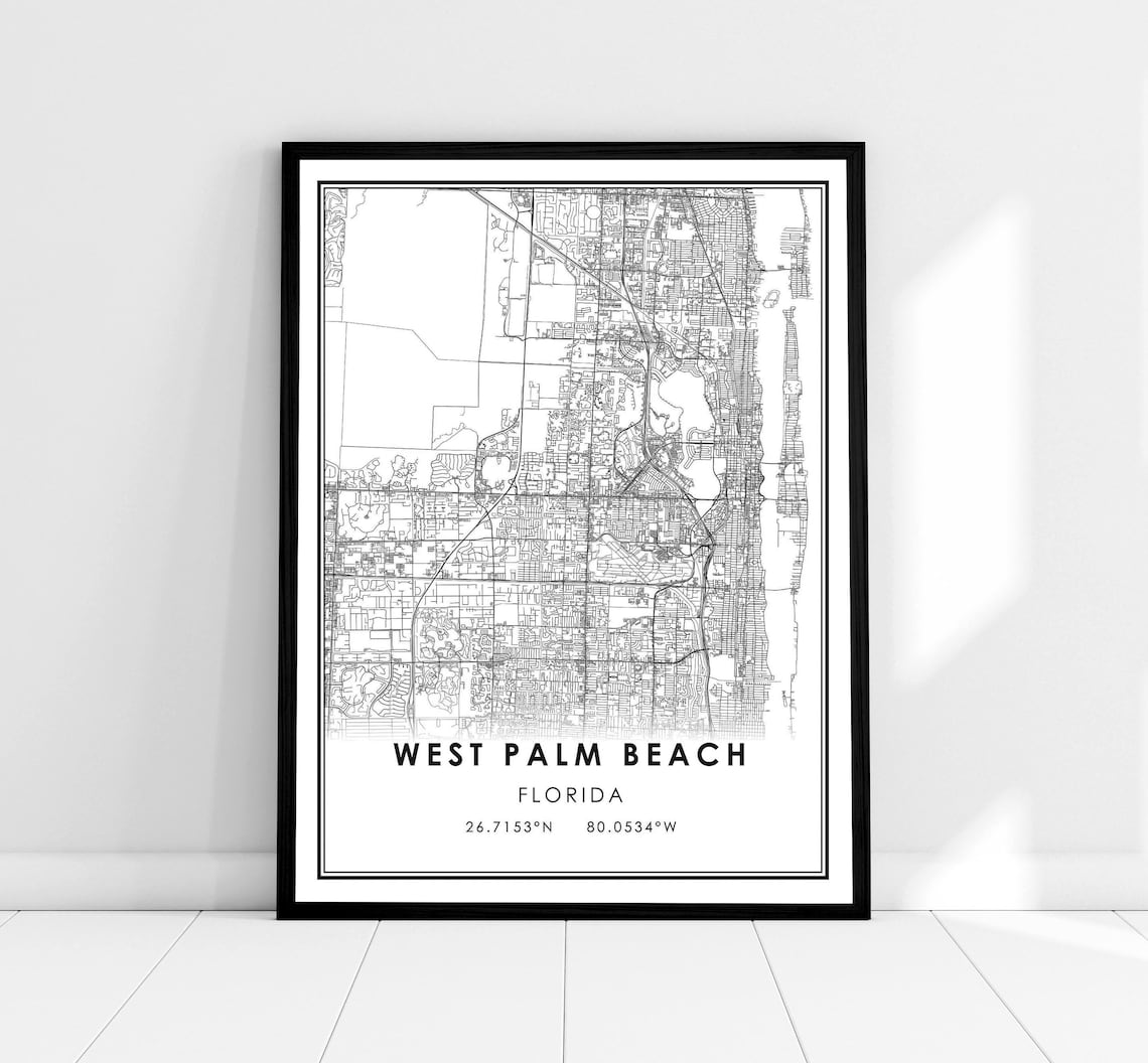 West Palm Beach Map Print, Florida Travel Poster