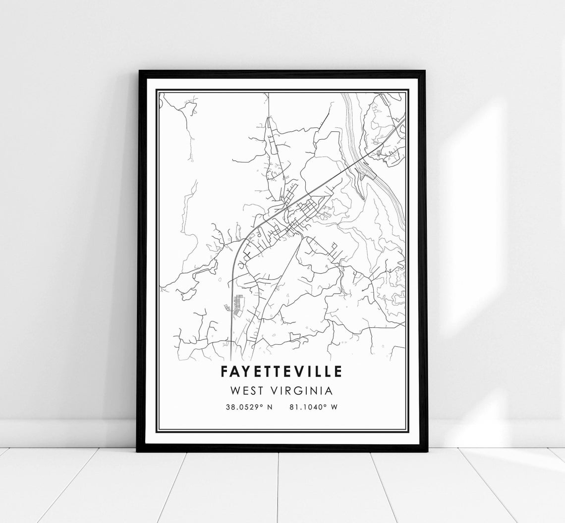 Fayetteville West Virginia Minimalist City Map Art Poster Coordinates