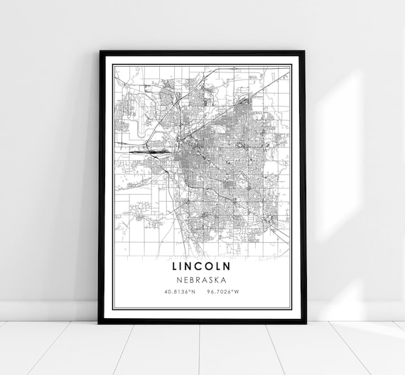 Lincoln Map Print, Nebraska City Travel Poster