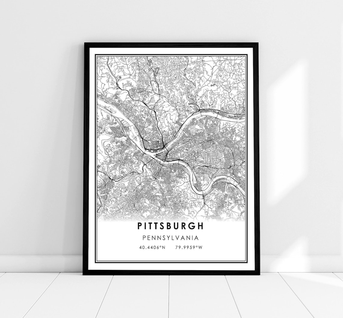 Pittsburgh Map Print, Pennsylvania City Travel Poster