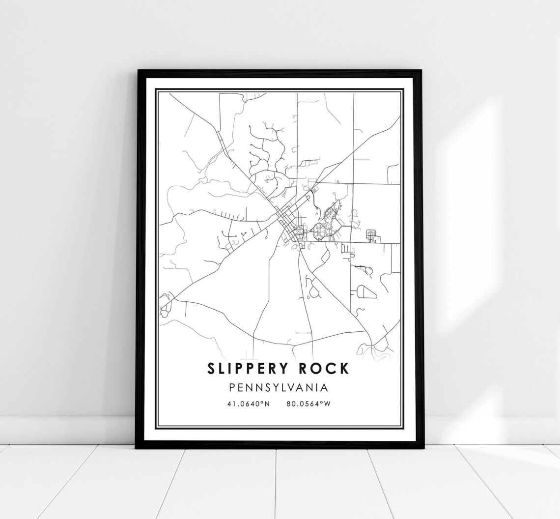 Slippery Rock Map Poster, Pennsylvania Travel Poster