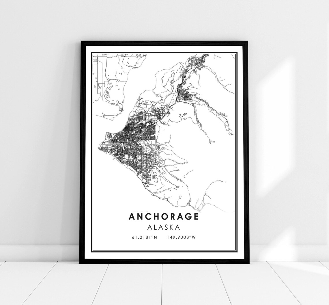 Anchorage Map Poster, Alaska City Travel Poster