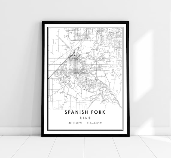 Spanish Fork Utah Black and White Minimalist City Map Poster